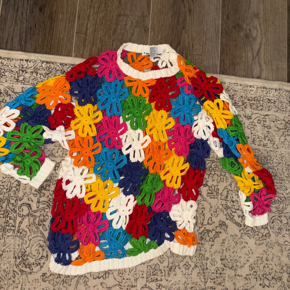 Colorful Floral Crochet Sweater